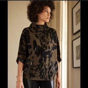 JOSEPH RIBKOFF Animal Print Boxy Top/ Pocho. brown/Olive And Black. Size Small